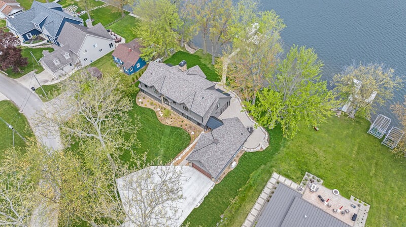 Shot of a 3 houses from an aerial view